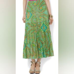 Lauren Ralph Lauren Green Multi Color Paisley A-Line Skirt NWT Misses Small